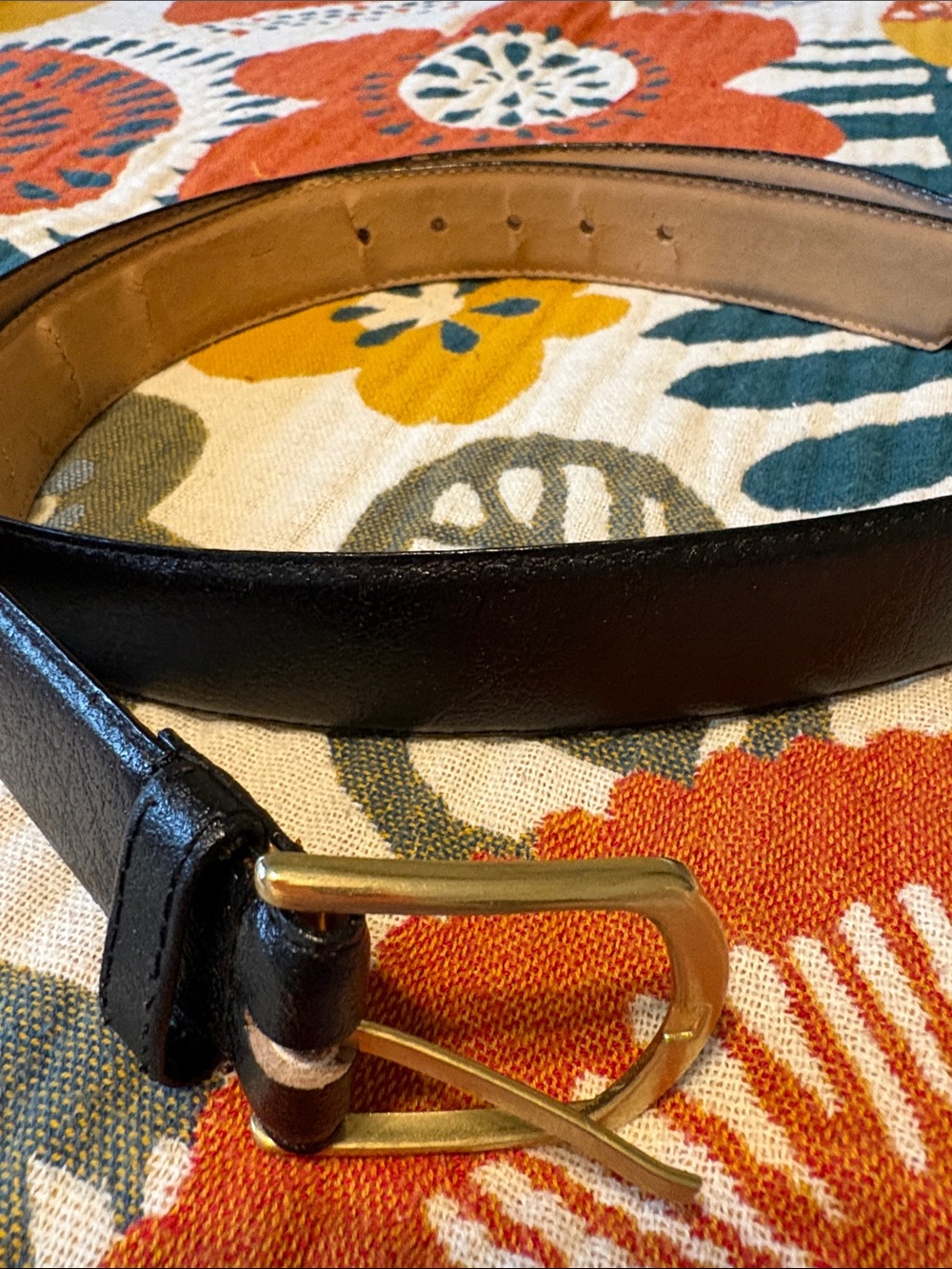 Buxton Black Buffalo Leather Belt with Gold Buckle